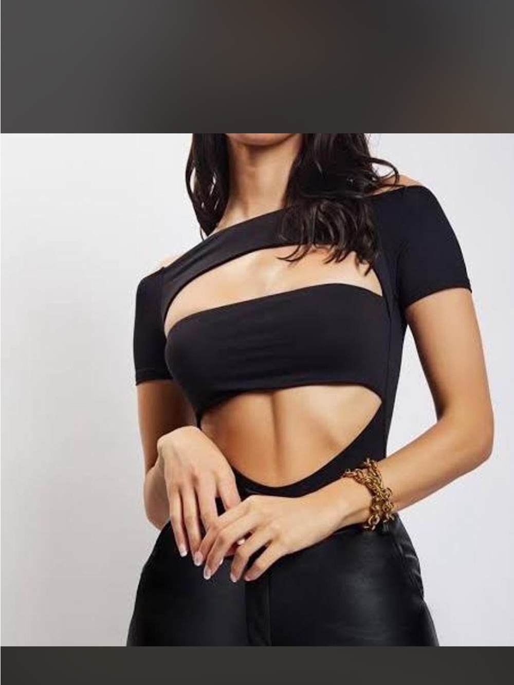 Meshki Black Cutout Short Sleeve Bodysuit